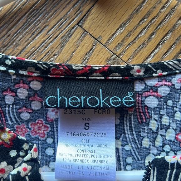 Cherokee black/red zip floral long sleeve scrub jacket S - Picture 3 of 6